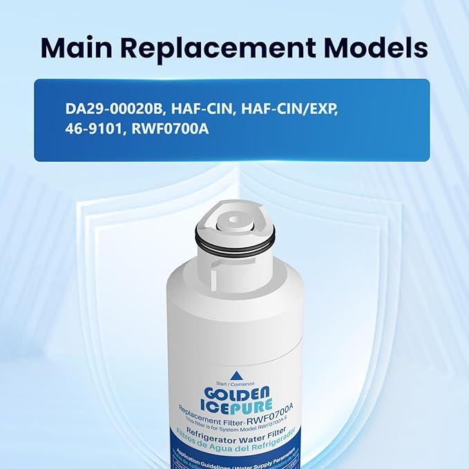 GOLDEN ICEPURE RWF0700A Refrigerator Water Filter Replacement for Samsung DA29-00020B, HAF-CIN/EXP, RF263BEAESR, RF28HMEDBSR, RF28HFEDTSR, RF28HFEDBSR, 3PACK