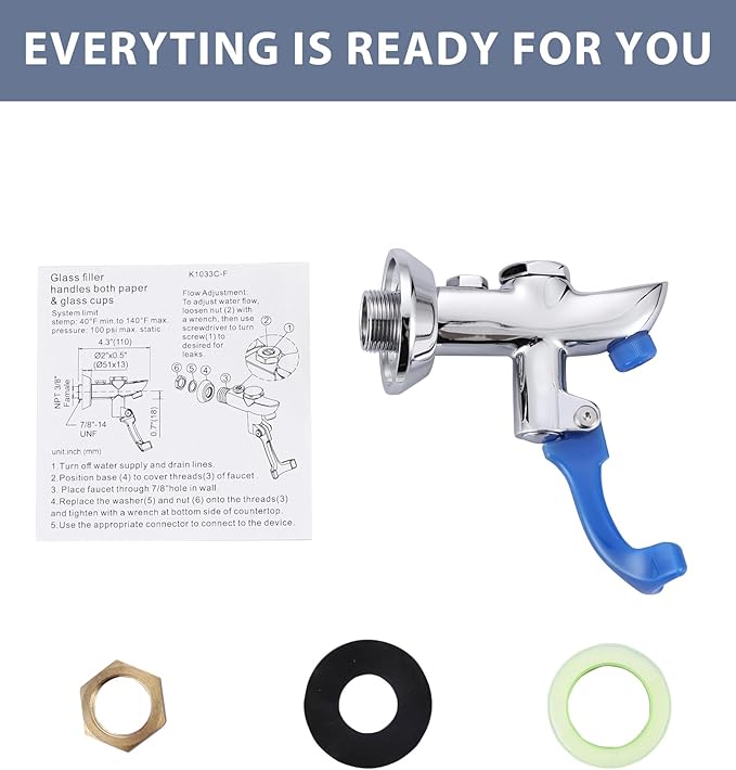 Glass Filler Faucet Wall Mount: WOWOW Push Water Bottle Filling Station Solid Brass, Commercial Water Filler Faucet for Bar, Diner, Cafe, Restaurant, Kitchen and Coffee Shop, 3/8 Male Inlet