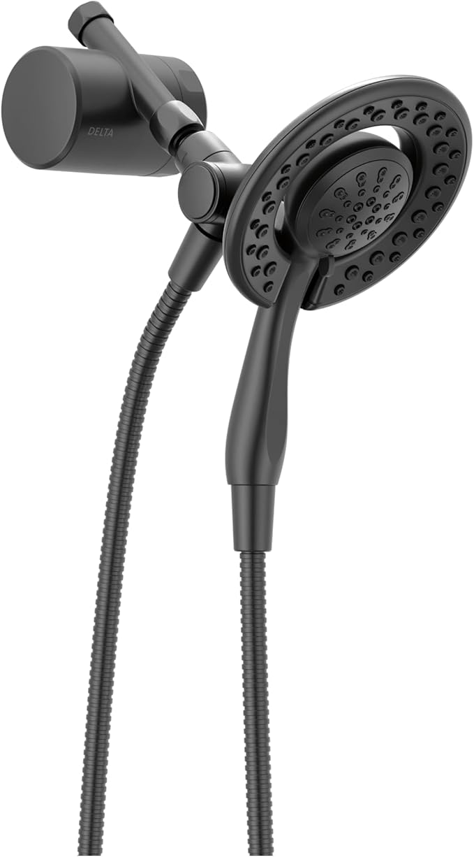 Delta Faucet 4-Setting In2ition 2-in-1 Dual Shower Head with Clarifi Standard Shower Filter Attachment and Filter, Black Shower Head with Filter, Filtered Shower Head, Matte Black 7SF110BBL