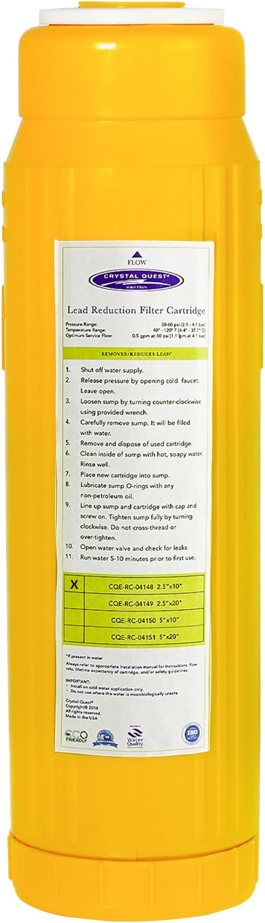 Crystal Quest Lead Water Filter Cartridge – Advanced Lead & Cyst Filtration, Durable PP Build, Steady Flow, Easy Installation, Long-Lasting Use, Fit for Crystal Quest Systems - 2-7/8" x 9-3/4"