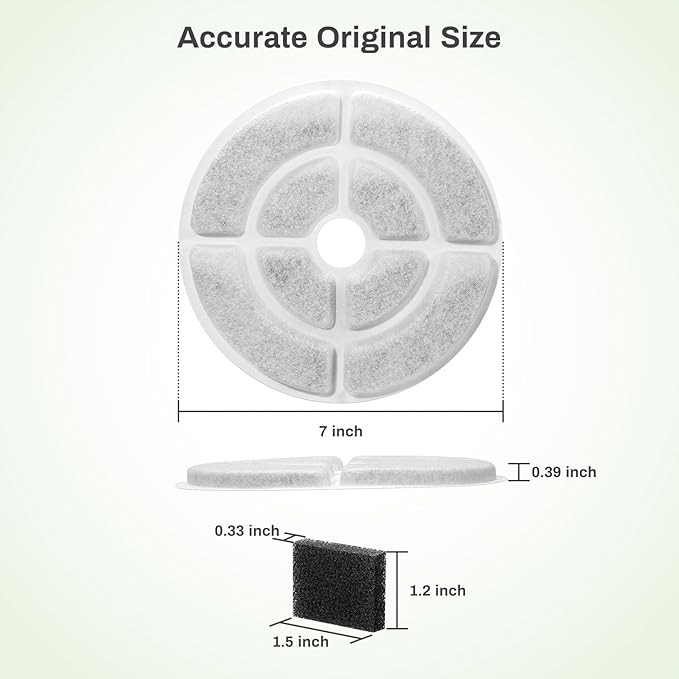 12 Pack Replacement Filters for 2.5Gal/9.5L Dog Fountain, GISOFIK 18CM Larger Cat Water Fountain Filters, Coconut Activated Dog Water Dispenser Filter, Pet Fountain Filter Replacement(6 Pump Filters)