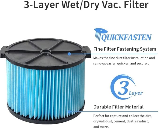 VF3500 Replacement Filter for Shop Vacuum 3-4.5 Gallon Wet Dry Vacuums, 3-Layer Filters for Ridgid WD4050, WD3050, WD4080, WD4522, 4000RV, 4500RV 2 Pack