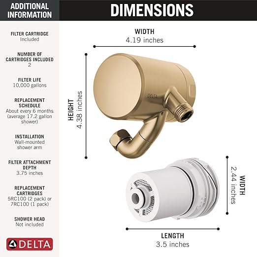Delta Faucet Clarifi Premium Shower Filter Attachment Gold with Additional Filter Cartridge