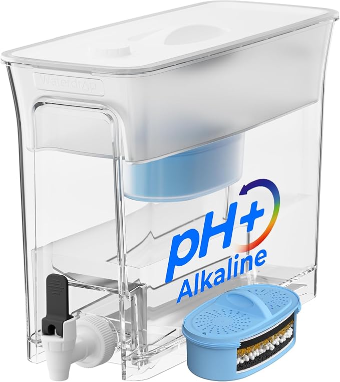 Waterdrop Slim Alkaline Water Filter Dispenser, 35-Cup, Large Capacity, 100-Gallon Long-Life, Faster Filtration, Reduces Chlorine, PFOA/PFOS and More, BPA Free, White (with 1 Filter)