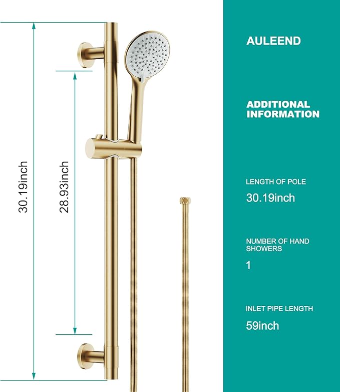 Shower Slide Bar Handheld Shower Head with Hose, 5-Function Hand Shower with Wall Mount，shower slide bar,adjustable height shower head (A-round, Brushed Gold)