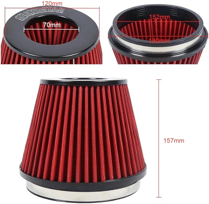 Kyostar 6 Inch (152mm) Neck High Flow Inlet Cold Air Intake Cone Replacement Dry Air Filter Red