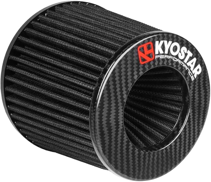 Kyostar 3 Inch 76mm Cold Air Intake Filter Cone Universal Carbon Fiber Replacement High Flow Dry Air Filter Black