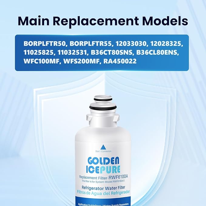 GOLDEN ICEPURE BORPLFTR50 Replacement for Bosch Ultra Clarity Pro, 12033030, 11025825, 11032531, WFC100MF, BORPLFTR55, B36CT80SNS, B36CL80ENS, RWF6100 Refrigerator Water Filter Replacement 2PACK