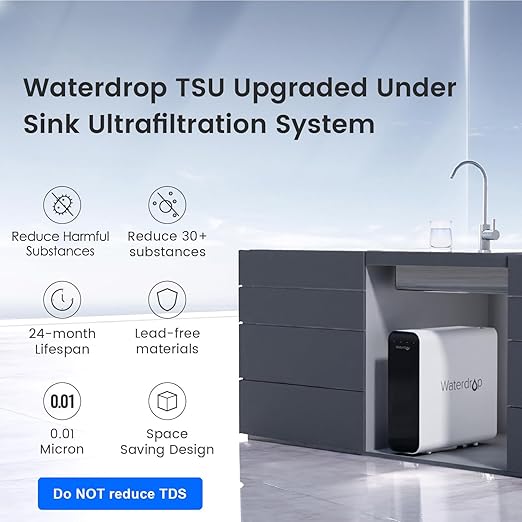Waterdrop TSU 0.01 Micron Ultra Filtration Under Sink Water Filter System, 3-Stage Tankless Under Sink Water Filtration System with Faucet, Smart Panel, Not Lower TDS, Drilling Required