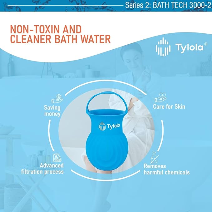 Bathtub Water Filter with Zeolite & Alumina Mineral Media| Remove Chlorine,Chemicals, Fluoride & Impurity for Healthier Skin& Hair |12-Month Use,Include 2 Replacement Filters|Bath Tech 3000-2