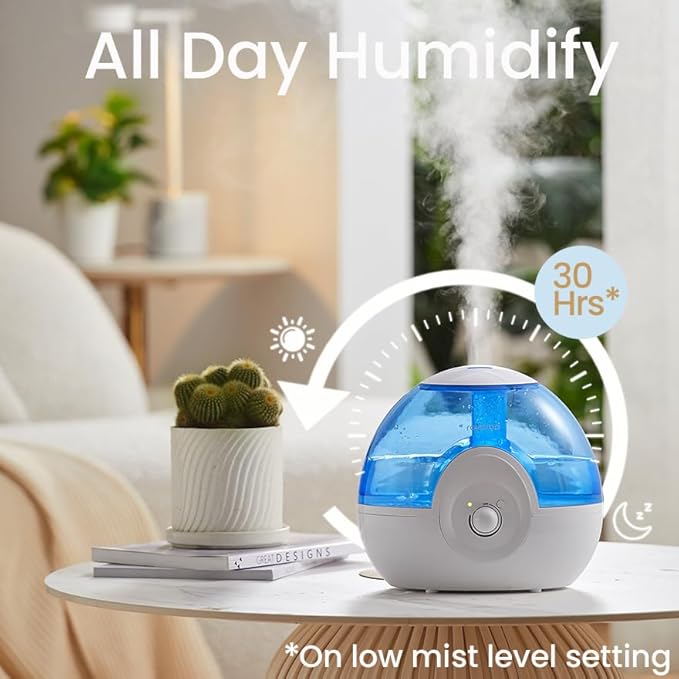 raydrop Cool Mist 2.2L Humidifiers for Bedroom, 28dB Whisper-Quiet Ultrasonic Humidifier, Easy to Clean Home Humidifier, Auto Shut-Off, 30H Work Time, Night Light (Blue)