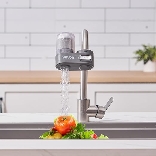 VEVOR Water Filter for Sink Faucet, Faucet Mount Water Filtration, 5-Stages Filter Reduce 97% Lead, 95% Chlorine, Rust, Skincare Tap Water Purifier for Kitchen Bathroom,1 Filter, Grey