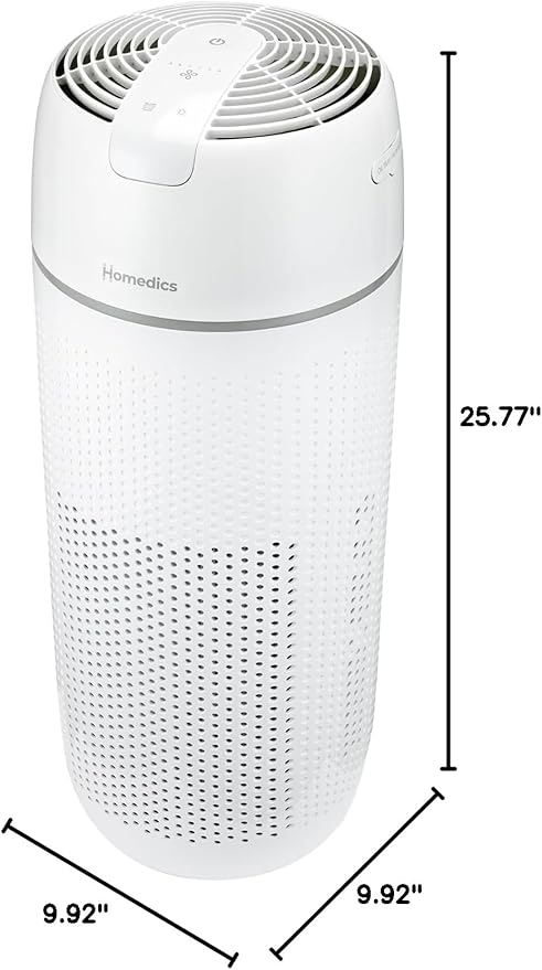 Homedics Air Purifier, 4-in-1 Tower, True HEPA Filtration, Reduce Airborne Allergens, Bacteria, Virus, Mold, Fungus, Reduce Odors & VOCs, UV-C Light, Activated Carbon Odor Filter, for Large Rooms