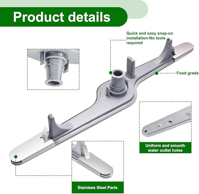 154568002 Dishwasher Lower Wash Arm Assembly For Frigidaire Electrolux Dishwasher Bottom Lower Spray Arm 154568001 5304517203 AP3958746 EA1524955 1196170 1542508-Grey