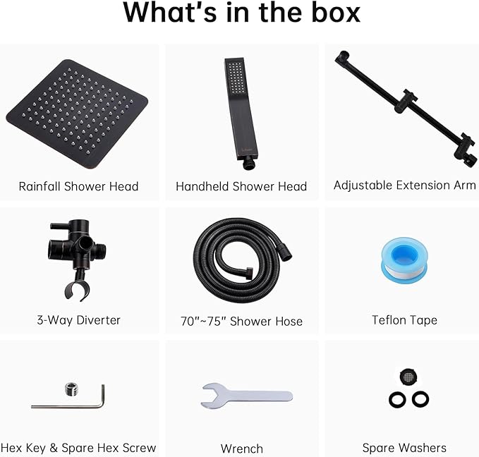 G-Promise All Metal 10 Inches Rainfall Shower Head with Handheld Spray Combo, 3 Settings Diverter, Adjustable Extension Arm with Lock Joints, 71 Inches Stainless Steel Hose (Oil Rubbed Bronze)