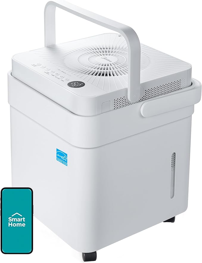 Midea Cube 50 Pint Dehumidifier for Basement and Rooms at Home for up to 4,500 Sq. Ft., Built-in Pump, Drain Hose Included, Smart Control, Works with Alexa (White), ENERGY STAR Most Efficient 2023