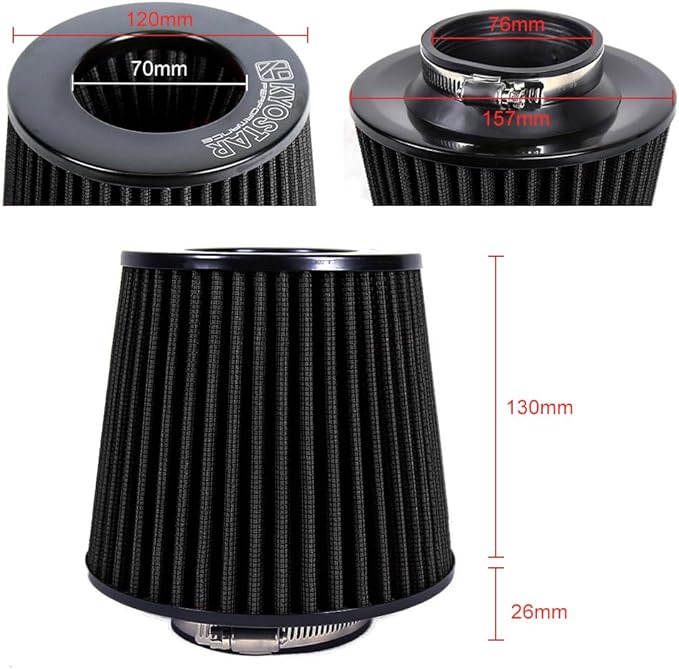Kyostar Universal Black 3 Inch 76mm Air Intake Cone Filter Replacement Quality Dry Air Filter
