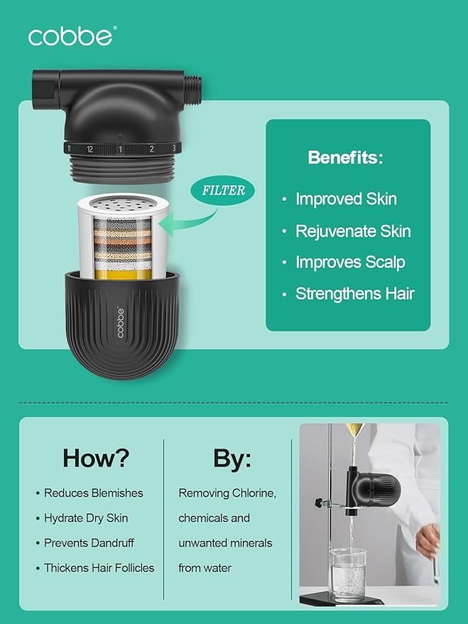 Cobbe Shower Filter | All-METAL Joint | 99% REMOVAL Shower Head Filter for Hard Water, Heavy Metals, Chlorine and Harmful Substance, Improve your skin and hair - Black