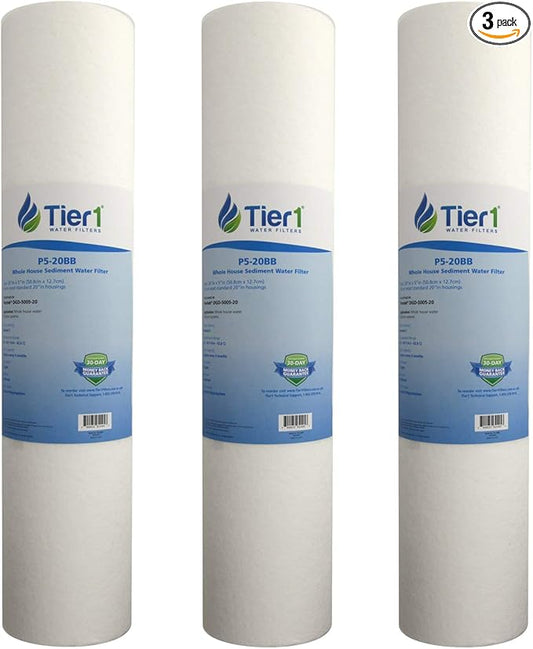 Tier1 5 Micron 20 Inch x 4.5 Inch | 3-Pack Spun Wound Polypropylene Whole House Sediment Water Filter Replacement Cartridge | Compatible with Pentek DGD-5005-20, SDC-45-2005, Home Water Filter