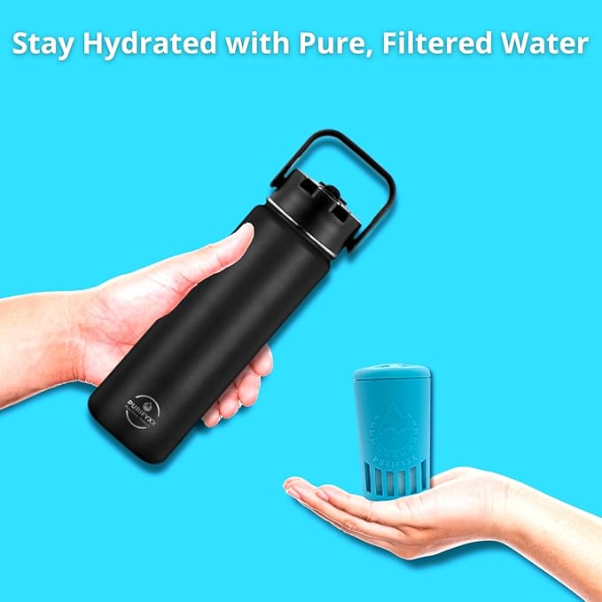 HydroBottle | Stainless Steel Filtered Water Bottle, 24 oz | BPA-Free, Removes Lead, Chlorine, Arsenic, VOCs | Filter Lasts 3 Months, Replaces 568 Plastic Bottles (Black)