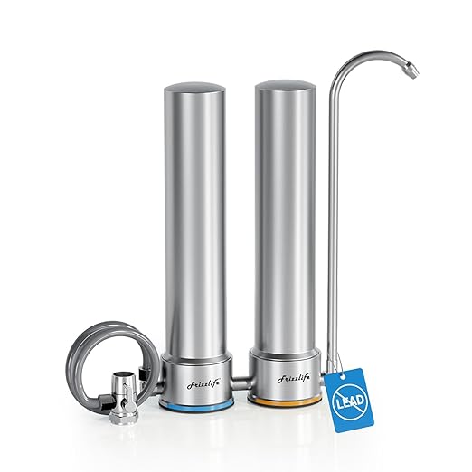 Frizzlife DS99 Countertop Water Filter System, 8-Stage Stainless Steel Water Filter for Sink Faucet, 0.5 Micron NSF Certified Elements Reduces 99.99% Lead, Chlorine, Heavy Metals, Bad Taste & Odor