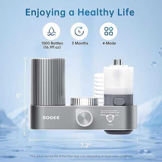 Water Filter for Sink Faucet,4-in-1 Faucet Water Filter with Filtration/Raw/Booster/Cleaning Mode,NSF42 Reduces Chlorine & Odors,35” Hose and 360° Cleaning,Fits 95% of Kitchen Faucets,LJ209,1 Filter