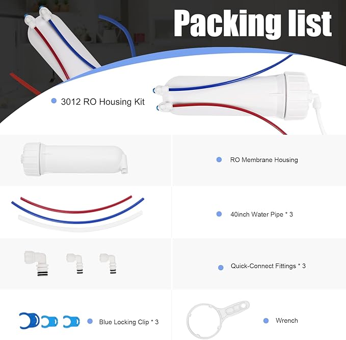 3012 Reverse Osmosis Membrane Housing Kit with Quick-Connect Fitting,Wrench for 200/300/400/500/600 GPD Universal Reverse Osmosis Water Filter Systems