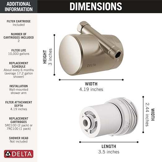 Delta Faucet Clarifi Standard Shower Filter Attachment Satin Nickel with Additional Filter Cartridge