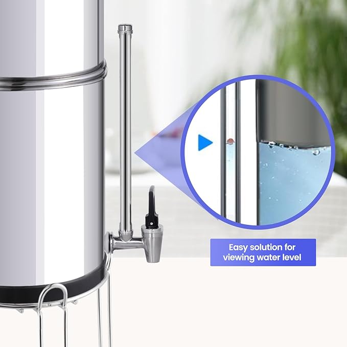 10 Inch 304 Stainless Steel Sight Glass Spigot Clear View Water Level with Red Floating Ball, Compatible with 3,4 Gallons of Berkey, Doulton, Waterdrop, Purewell Gravity Water Filter(10 Inch)