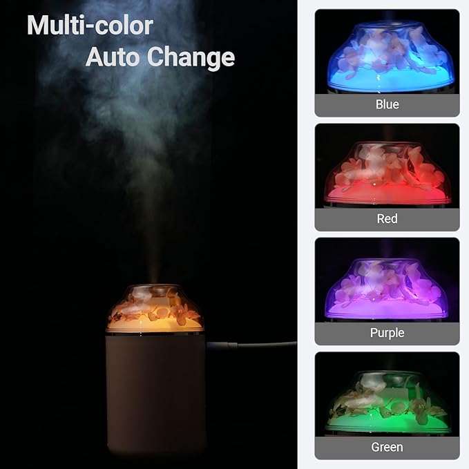 Portable USB Humidifier with 7-Color Mood Light | 280ml Quiet Mist for Bedroom, Office, Car | Auto Shut-Off & 8H Runtime (Pink)