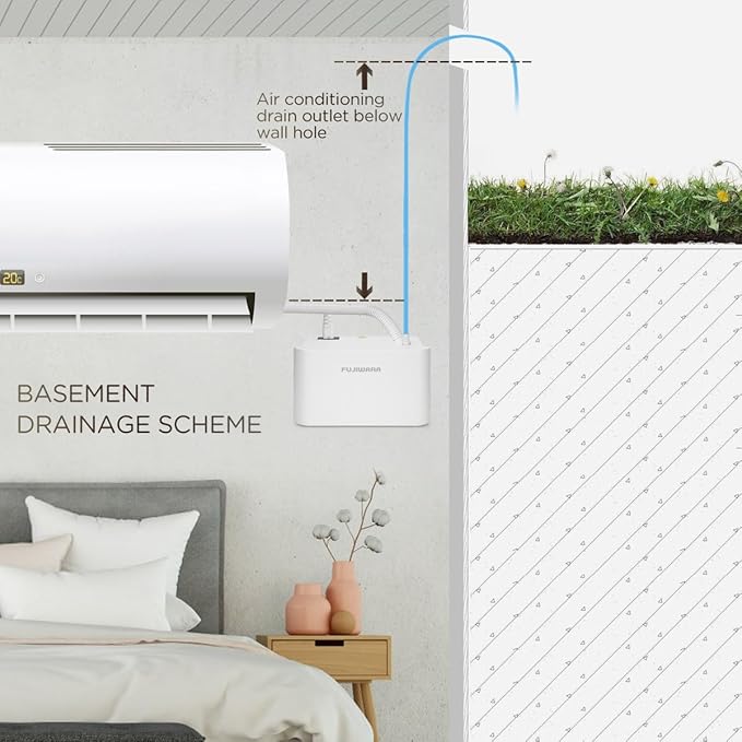 FUJIWARA Condensate Pump Automatic Condensation Drain Removal Mini Quiet Pump for HVAC,Air Conditioner,Dehumidifier,Furnance,Ice Maker,Wall Mounted Suitable for A/C 1-5HP, White