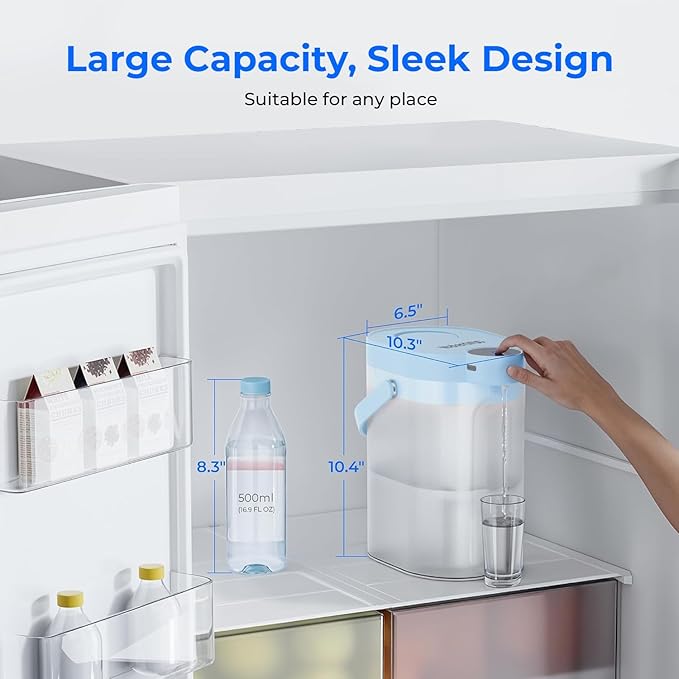 Waterdrop FreshTaste Electric Water Filter Pitcher, Rechargeable Powerful Dispenser, 17-Cup Instant Countertop Purifier, Reduce Chlorine, Lead, Copper, Purify, Soften Water, Blue, Does not Lower TDS