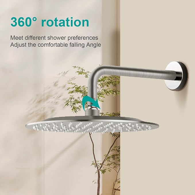 All Metal Rain Shower Head - Heavy Duty Stainless Steel, Easy Install, High Water Flow, Ultra-Thin Modern Design for Bathroom (Brushed Nickel, 10）BNW0088