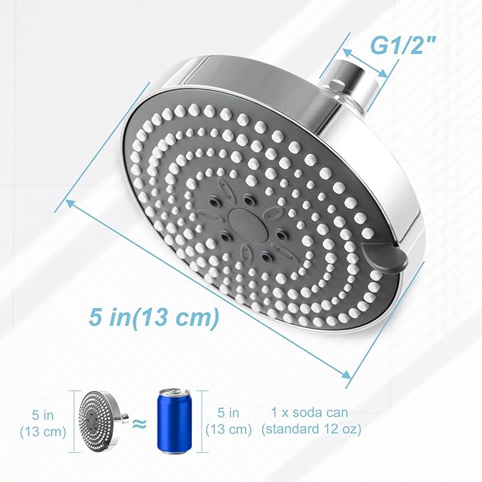 OFFO Shower Head, High Pressure Shower Head with 6 Mode, Fixed Showerheads for Strong Water Flow & Relaxing Shower Experience, Chrome