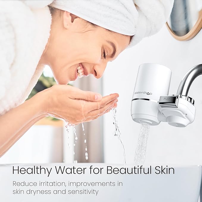 Waterdrop Sink Filter Water Faucet for Skin Care, Bathroom Faucet Filter, 320 Gallons, NSF Certified Water Purifier, 0.01μm Ultra-Filtration System, Reduces Chlorine Lead-Free Material, 1 Filter White