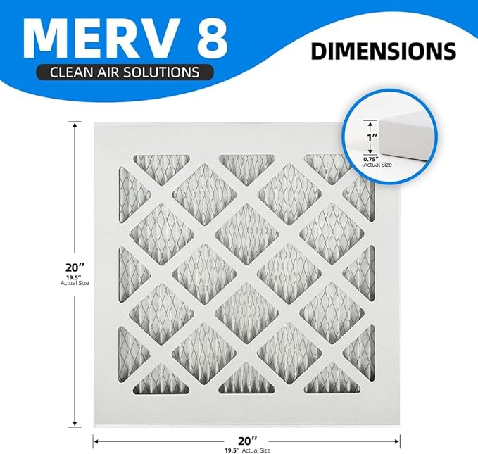 (4-Pack) 20x20x1 Furnace Air Filters, MPR 1900 & FPR 10, MERV 13 Pleated Air Filter (Actual Size: 19.75" x 19.75" x 0.75")