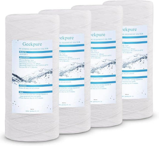 Geekpure 10 Inch String Wound PP Sediment Filter Cartridge for Whole House Water Filtration-4.5" X 10"-5 Micron
