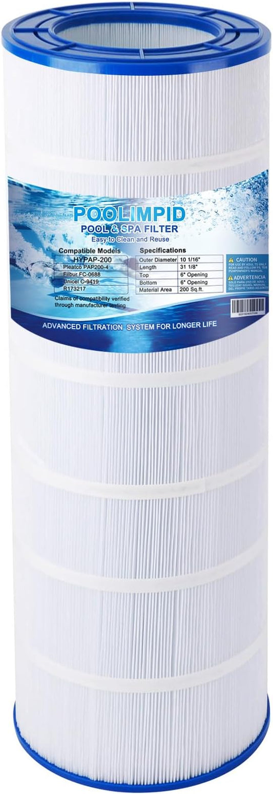 Pool Filter Cartridge Compatible with PAP200, CC200, Clean & Clear 200, R173217, Unicel C-9419, Filbur FC-0688, 59054400, 200 sq.ft Filter Cartridge, 1 Pack