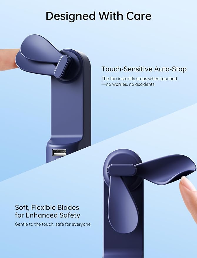 JISULIFE Handheld Mini Fan, 3 IN 1 USB Rechargeable Portable Fan [12-19 Working Hours] with Power Bank, Flashlight, Pocket Design for Travel/Summer/Concerts/Lash, Gifts for Women (Dark Blue)