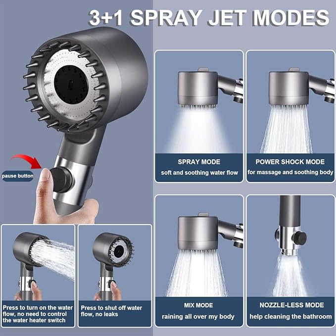 Filtered Shower Head with Handheld, 3 Spray Mode Hard Water Detachable with Filters and 59" Inch Hose Bracket, High Pressure shower heads, Suitable For Bathing And Rinsing Fish Tank And Pets