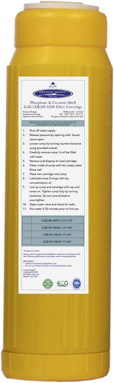 Crystal Quest Phosphate & Coconut Shell GAC Filter Cartridge – Reduces Scale, Chlorine & Chloramine – Enhances Water Quality – Long-Lasting, High-Performance Filtration for Home & Commercial Use