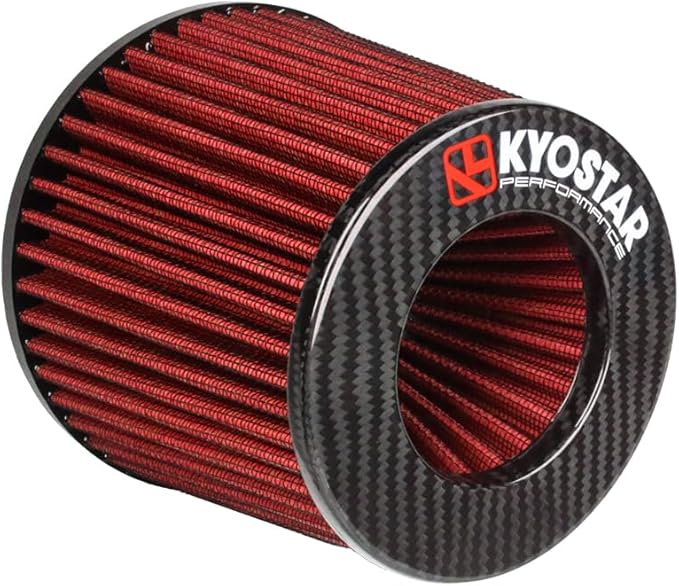Kyostar 3 Inch 76mm Cold Air Intake Filter Cone Universal Carbon Fiber Replacement High Flow Dry Air Filter Red