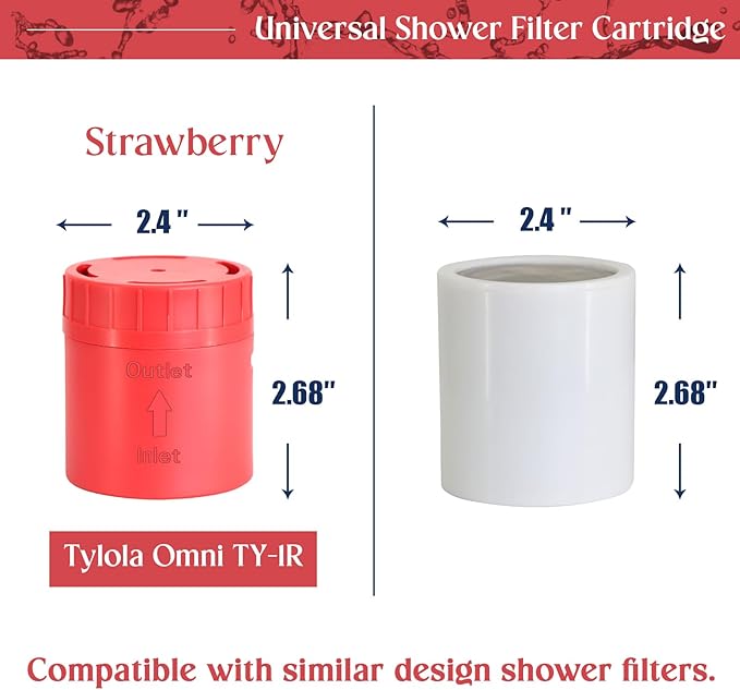 2-PACK Long-Lasting Universal Shower Filter Replacement Cartridge–Fit Well-Known Shower Filters, Efficiently Remove Chlorine, Heavy Metals, Dirt, Infused with Vitamin C Strawberry Scent