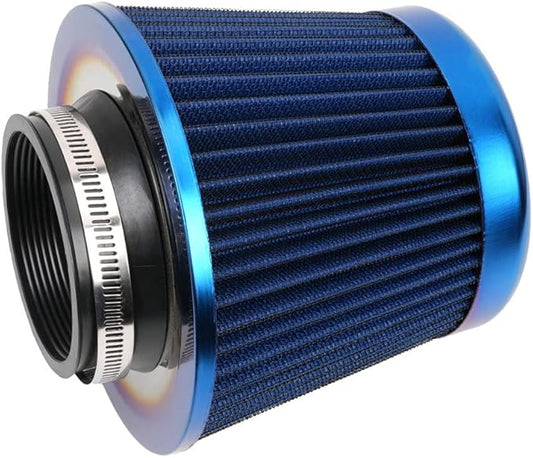 Cold Air Intake Filter, High Performance, Washable Filter, Clamp-On Replacement Air Filter, Flange Diameter 3inch/76mm Blue