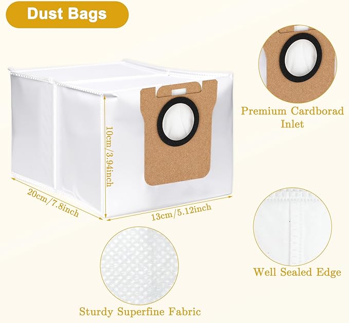 26 PCS Replacement Parts for Dreame L20 Ultra/L20 Ultra Complete L30 Ultra Robot, Vacuum Cleaner Accessories 1 Main Brush, 6 Dust Bags, 6 Mop Pads, 6 HEPA Filters, 6 Side Brushes, 1 Cleaning Brush