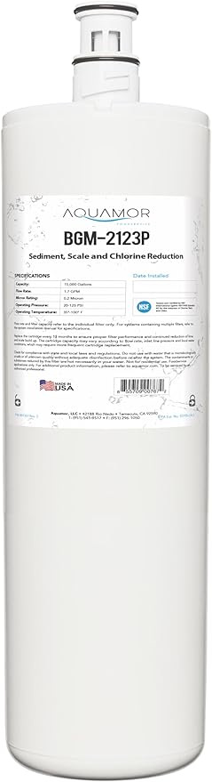 BGM-2123P Water Filtration Replacement Cartridge for Commercial Ice Maker HF20-s High Flow Series Reduces Sediment, Chlorine, Taste, Odor, Cysts, and Scale.