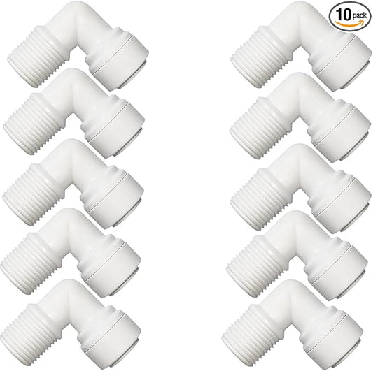 10 PCS Elbow Male Thread Adapter 1/4" Male x 1/4" OD Tube Quick Connect Fitting For RO Water System, Water Filter,Drinking Water, Water Purifier Tube Fitting