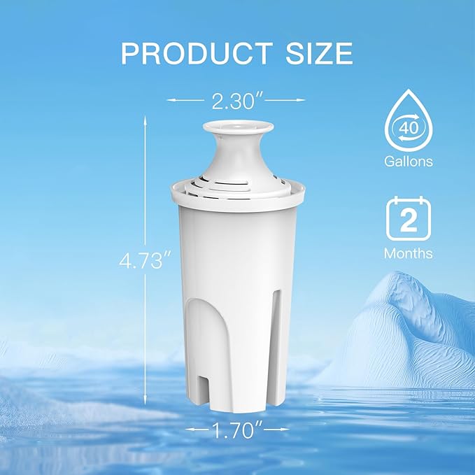 NSF Certified Pitcher Water Filter, Replacement for Brita® Filters, Pitchers, Dispensers, Brita® Classic OB03, Mavea® 107007, 35557, and More (Pack of 6)
