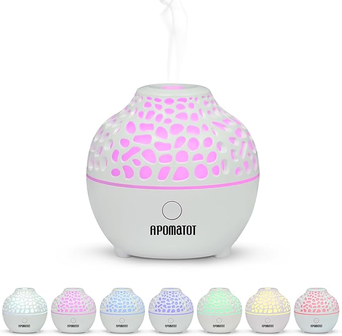 2 Pack Essential Oil Diffuser,Mini Portable Aromatherapy Diffusers,60ml Cool Mist Humidifier with USB 7 LED Light Color,Waterless Auto Shut-Off for Gift Home Office Room
