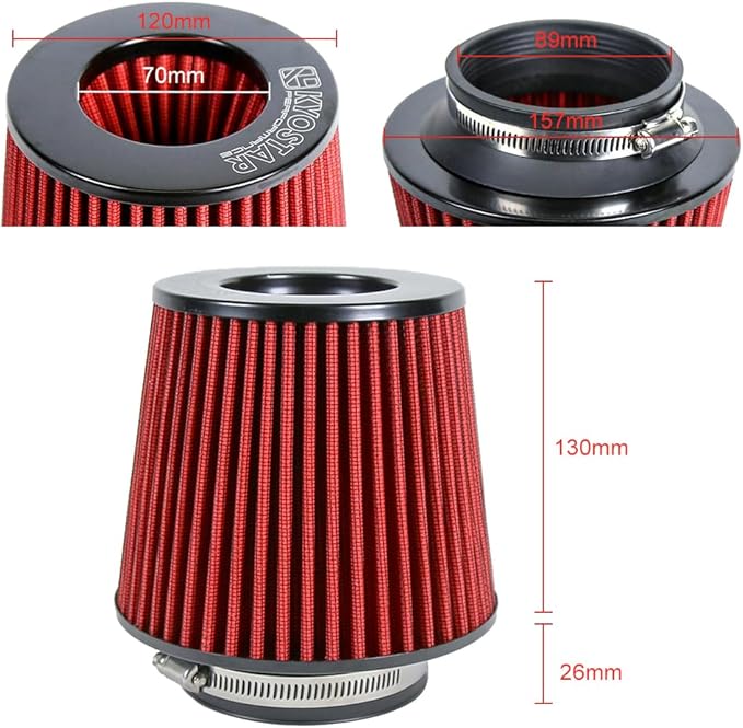 Kyostar Universal Red 3.5 Inch 89mm Air Intake Cone Filter Replacement Quality Dry Air Filter